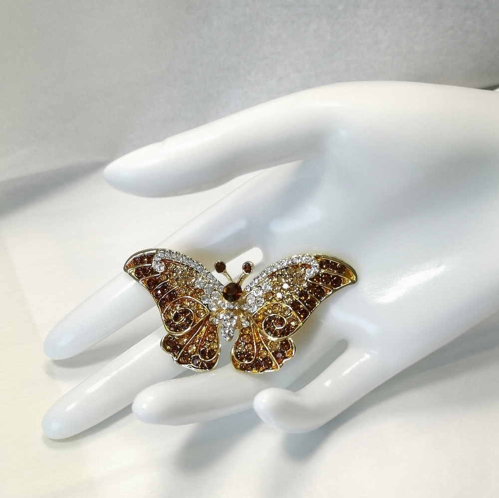 Topaz Crystal butterfly brooch pin in gold tone ๐ - Picture 4 of 7